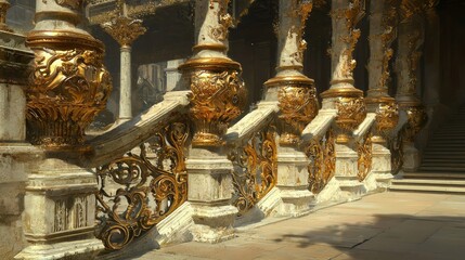 Fototapeta premium Ornate Golden Railings and Columns in Majestic Historic Architecture
