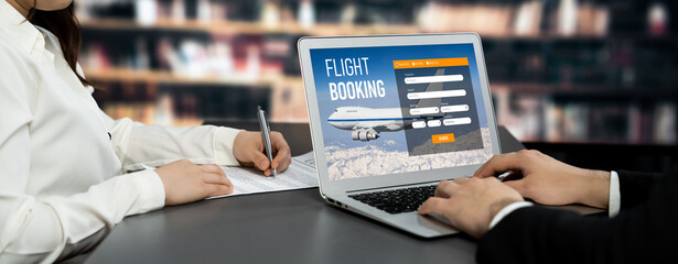 Online flight booking website provide brisk reservation system . Travel technology concept .