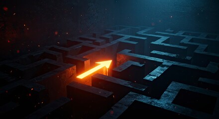 Glowing Arrow Guiding the Way Inside Complex Maze from Above


