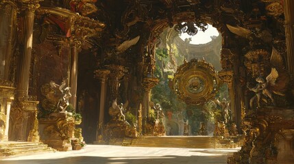 Fototapeta premium Majestic Fantasy Architecture with Golden Details and Nature Elements