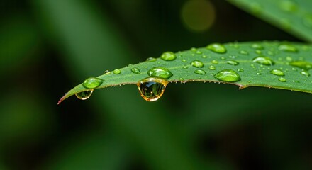 Water Droplets on Green Leaf Macro Shot Reflecting Light Beautifully