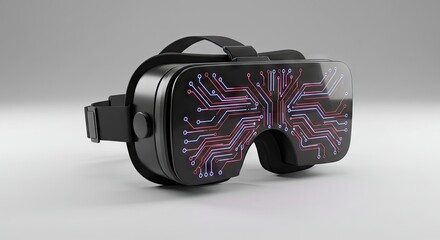 Futuristic VR Headset with Digital Internet Network Overlay

