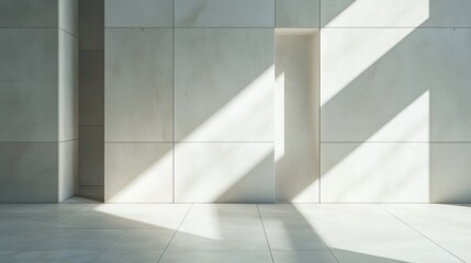 Obraz premium Sunlit minimalist interior with recessed doorway.