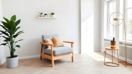 Scandinavian livingroom Background. Contemporary Interior Design. Generative AI.