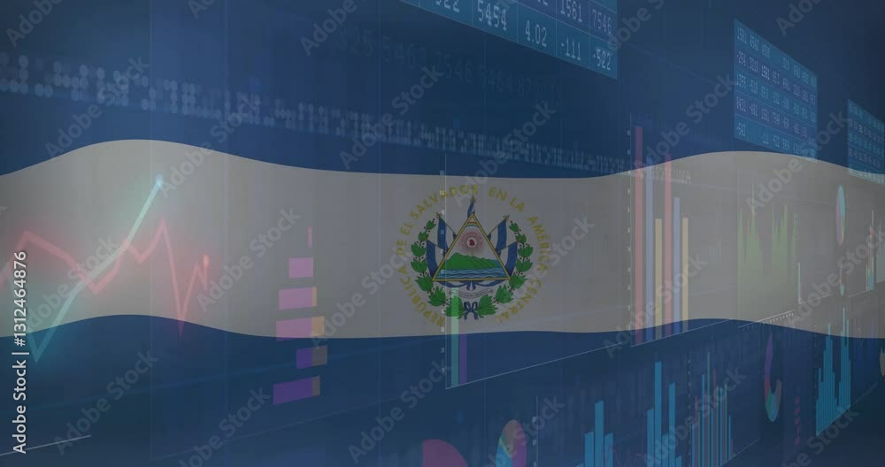Poster el salvador flag overlaying financial charts and graphs with animation elements
