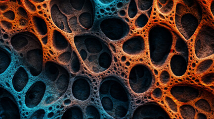 Fondo abstracto de madera tallada.
Textura de material de madera con patrones superficiales de formas abstractas, colores intensos.