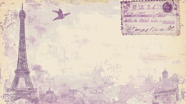 Vintage parisian travel theme with eiffel tower and postcard elements for creative design