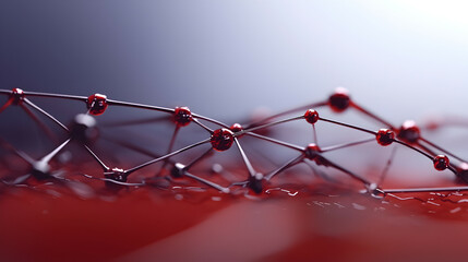 A detailed depiction of interconnected network structures on red surface
