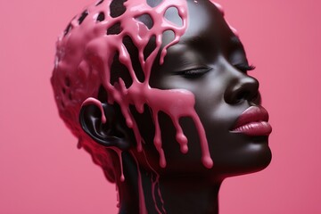 Pink cosmetic mask on a female face