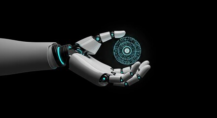 A robotic hand holding a hologram