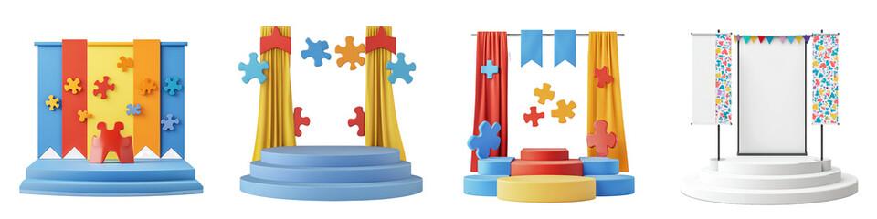 set of Event branding and banner for autism awareness seminar podium, podium and banner branding for autism awareness seminar, autism awareness event, on a transparent backgrounds