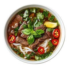 A Bowl of Vietnamese Pho Savory Broth with Rice Noodles Isolated on Transparent Background
