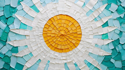 Fototapeta premium Colorful Abstract Mosaic Design with Sun and Blue Background