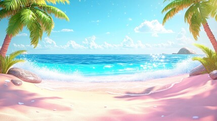 Obraz premium A beautiful beach scene featuring palm trees and ocean waves