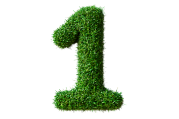 Number one made of lush green grass isolated on transparent background