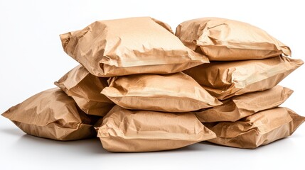Pile of Brown Paper Bags Stacked Neatly on a White Background