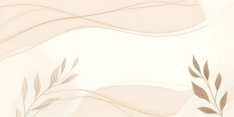 Elegant beige abstract background with delicate foliage accents.  Perfect for minimalist designs