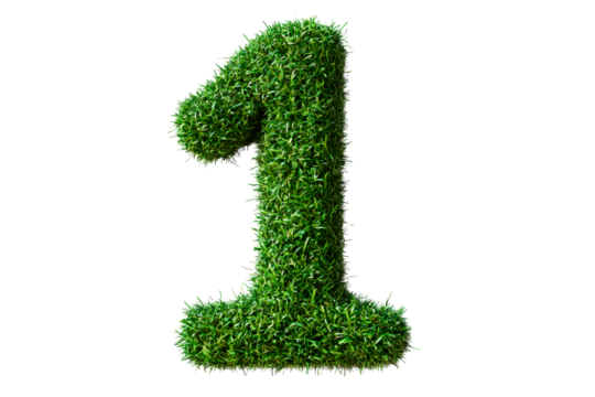 Number one made of lush green grass isolated on transparent background - Powered by Adobe