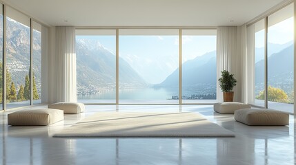 Fototapeta premium interior of modern bright room with white walls and floor heavenly spaces
