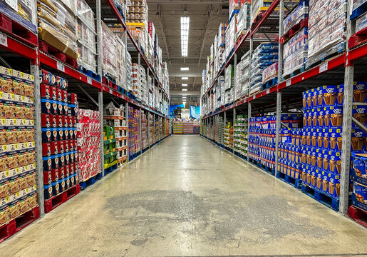 Sam's Club aisle of cereal and breakfast products. Merrillville, IN USA - March 6, 2025