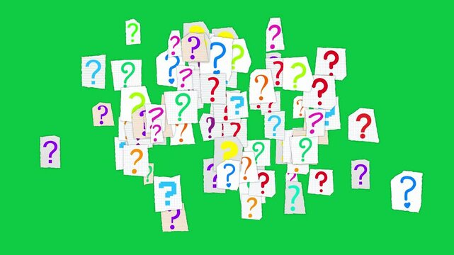 question mark icon on notebook paper torns doodle pattern animation isolated on green background,colorful education and science motion design element