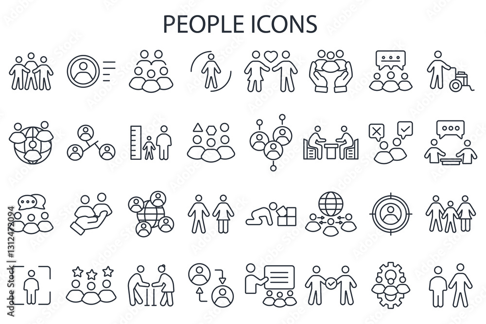 Poster people icon set.vector.editable stroke.linear style sign for use web design,logo.symbol illustration