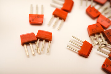 Old transistors on a white background. Electronic elements.