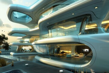 Obraz premium Futuristic architectural design showcase urban setting digital art modern vibe