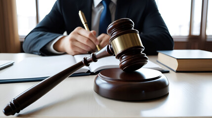 Close up of Lawyer's gavel. Laws and regulation concept