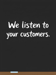 Obraz premium We listen to our customers. A blackboard with white text. Illustration with grunge text style.
