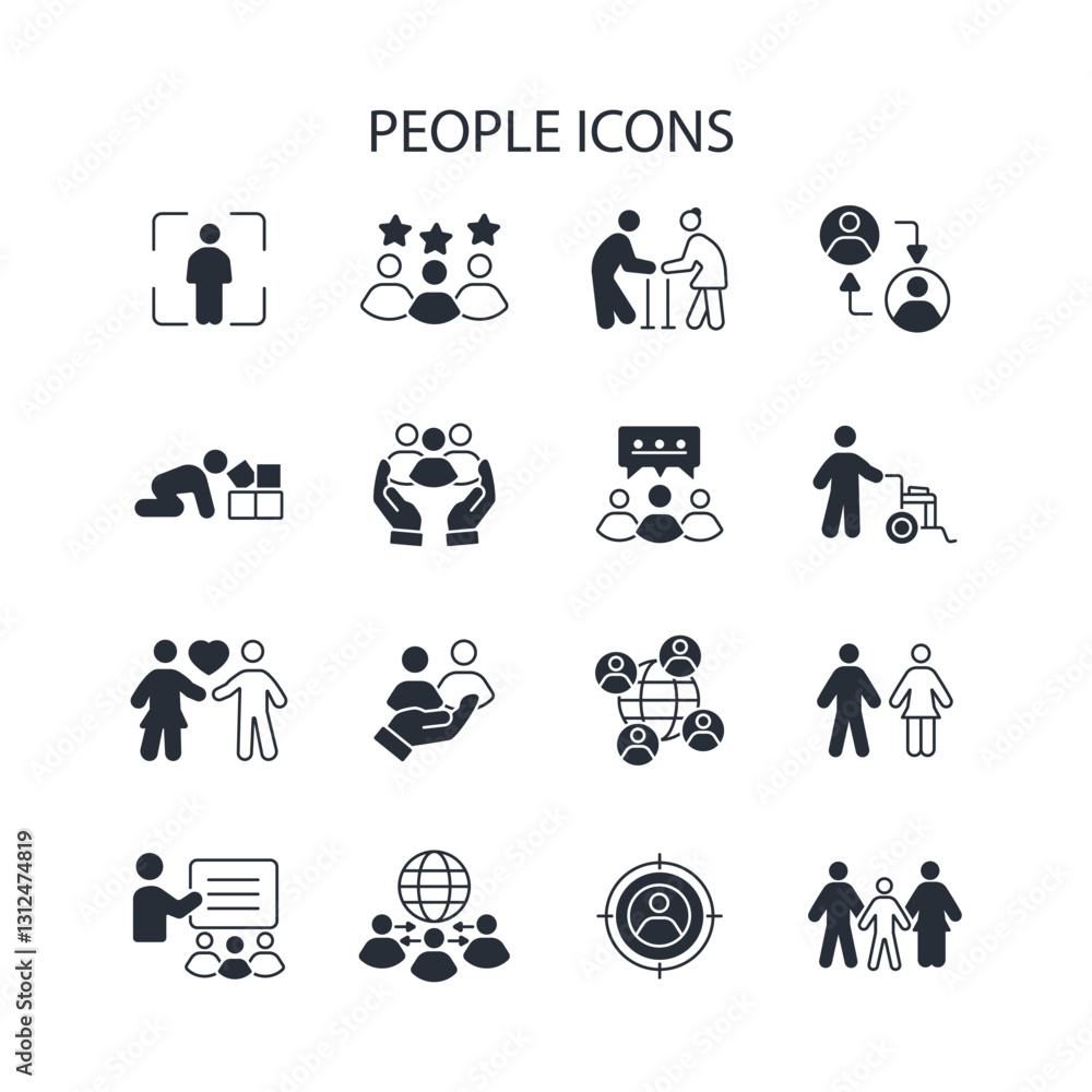 Poster people icon set.vector.editable stroke.linear style sign for use web design,logo.symbol illustration