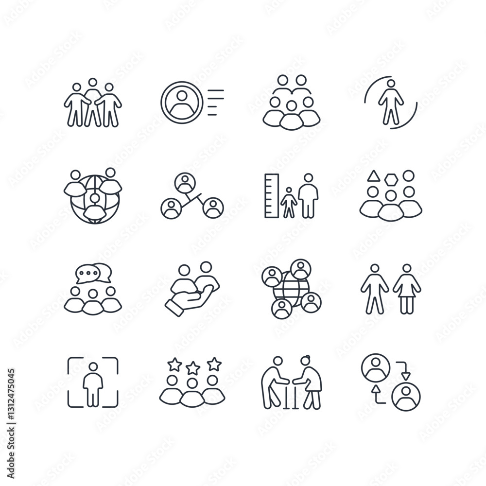 Poster people icon set.vector.editable stroke.linear style sign for use web design,logo.symbol illustration