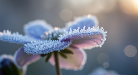 Naklejka premium Iced Flower Macro Shot with Delicate Frost Crystals and Soft Lighting