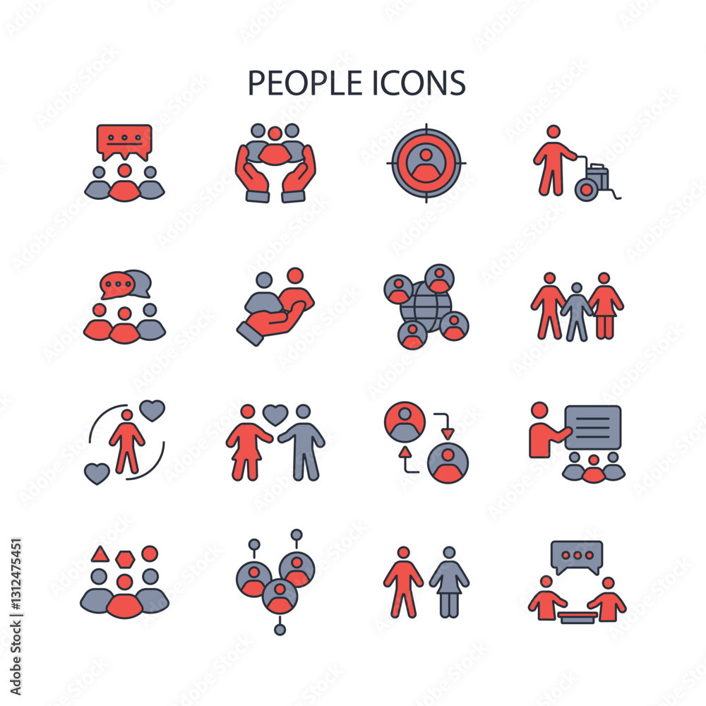 Poster people icon set.vector.editable stroke.linear style sign for use web design,logo.symbol illustration