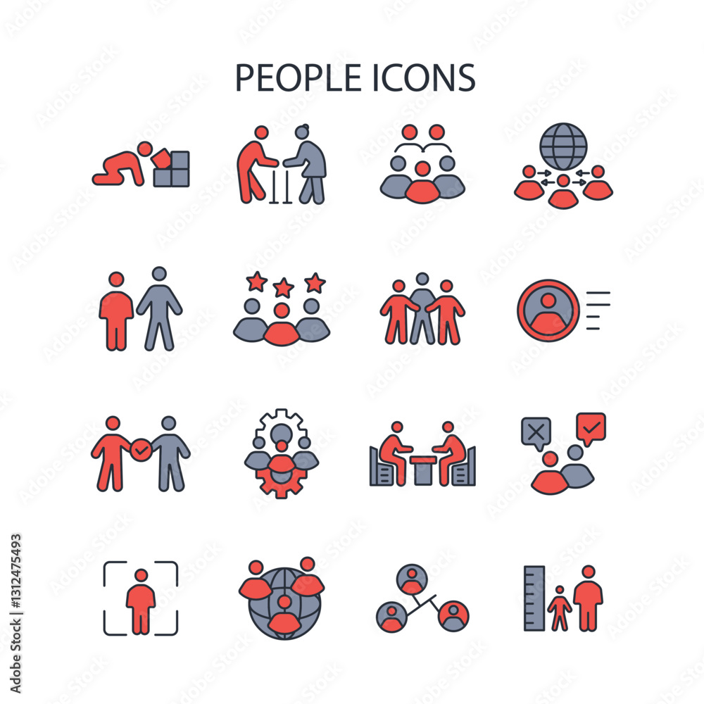 Poster people icon set.vector.editable stroke.linear style sign for use web design,logo.symbol illustration
