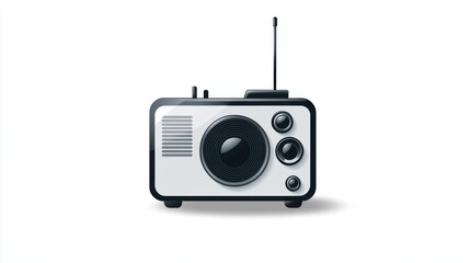 Vintage radio illustration, isolated on white background.  Retro design, classic style, black and white.