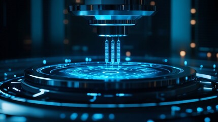 Futuristic centrifuge machine spinning DNA samples