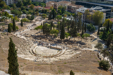 Ancient Theatre of Dionysus in Acropolis of Athens, in Greece
