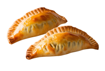 Golden crispy fried empanadas served hot and isolated on a background.