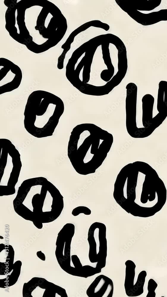 Poster dynamic abstract pattern transformation with bold black dots on cream background