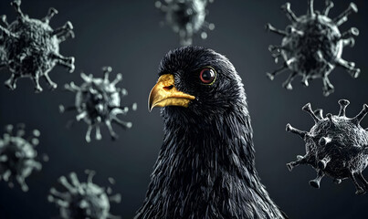 Fototapeta premium Black Bird with Virus Representations in Dark Background Setting