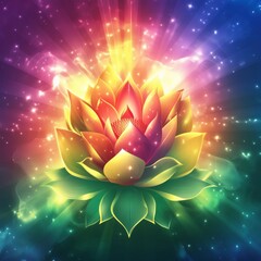 Vibrant Lotus Flower in Colorful Tones, Symbol of Peace and Spirituality, Generative AI