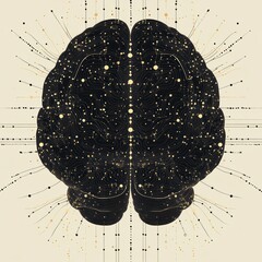Detailed Brain Illustration with Network Lines and Golden Dots, Futuristic Neural Concept, Generative AI
