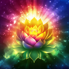 Vibrant Lotus Flower in Colorful Tones, Symbol of Peace and Spirituality, Generative AI