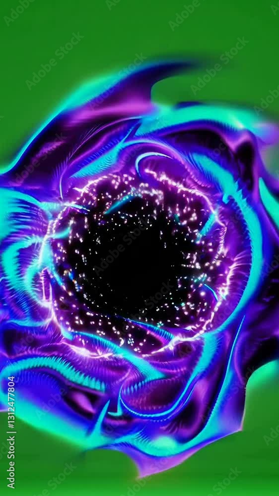 Poster dynamic evolution of vibrant energy vortex with pulsating colors on green background