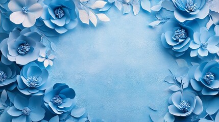 Background of blue paper flowers with space