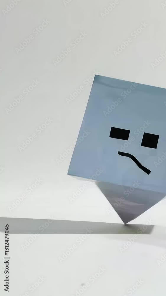 Poster animated cubes display happy to neutral faces while tumbling and changing colors