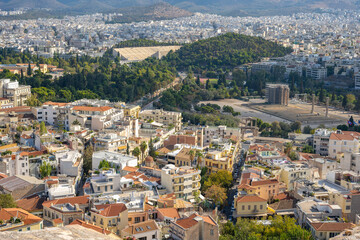 Obraz premium Panoramic view of Athens from Acropolis, Greece. Athens Cityscape, Plaka and Skyline in Greece, Europe