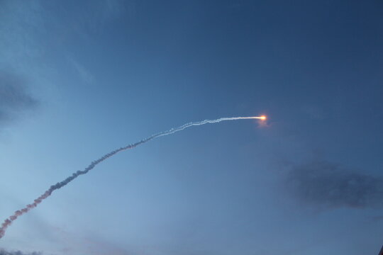 An Ariane rocket flying from the sky of Kourou in French Guiana