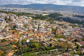 Naklejka premium Panoramic view of Athens from Acropolis, Greece. Athens Cityscape, Plaka and Skyline in Greece, Europe